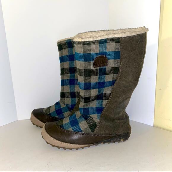 Sorel Shoes - Sorel Plaid Blue Green Winter Rain Boots